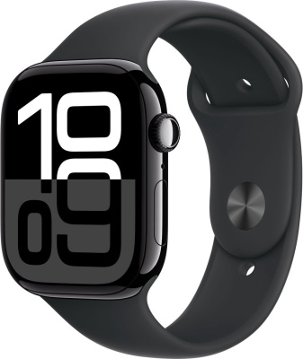 Умные часы Apple Watch Series 10 46 мм (алюминиевый корпус, черный/черный, спортивный силиконовый ремешок S/M) 