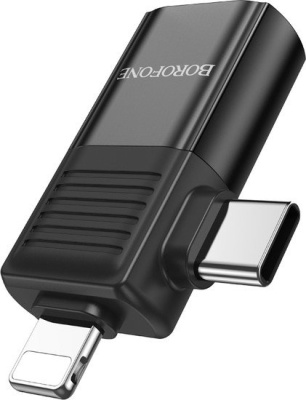 Адаптер Borofone BV18 Lightning - USB Type-C - USB Type-A (черный) 