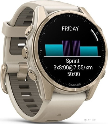 Умные часы Garmin Fenix 8 Sapphire 43мм (золотистый, дымчато-серый ремешок) 