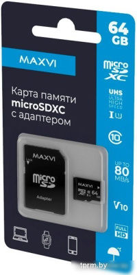 Maxvi microSDXC 64GB MSD64GBC10V10 (с адаптером) 
