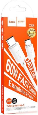 Кабель Hoco X88 USB Type-C - USB Type-C (1 м, белый) 