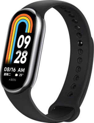 Фитнес-браслет Xiaomi Smart Band 8 (серый, с черным силиконовым ремешком, международная версия) 