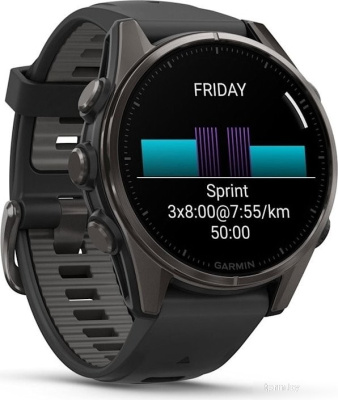 Garmin Fenix 8 Sapphire 43мм (титановый угольно-черный DLC, пепельно-серый ремешок) 