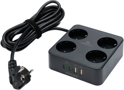 Сетевой фильтр Cablexpert PLT-4-C2U2-B-3 