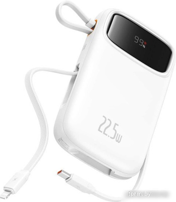 Внешний аккумулятор Baseus Qpow2 Dual-Cable Digital Display Fast Charge Power Bank 22.5W 10000mAh (белый) 