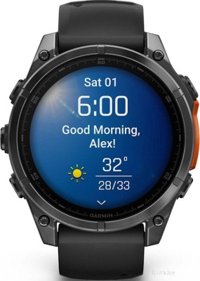 Умные часы Garmin Fenix 8 47мм (серый, черный силиконовый ремешок) 