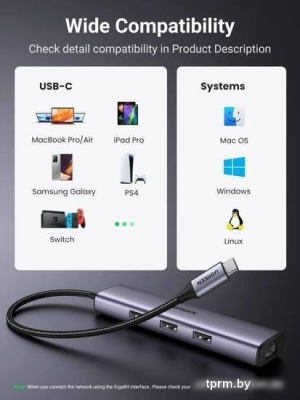 USB-хаб Ugreen CM475 USB C to Ethernet 60600 