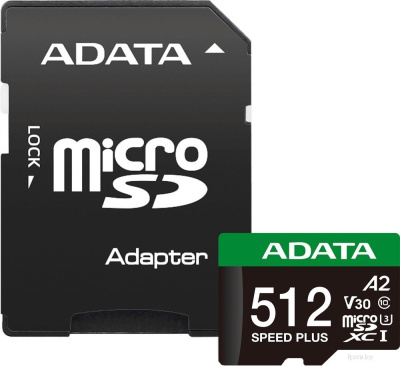 ADATA SPEED PLUS microSDXC 512GB UD512GUI3V30A2SP-RA1 (с адаптером) 