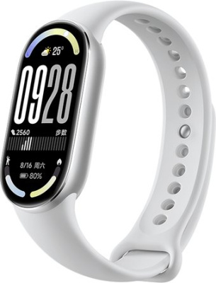 Фитнес-браслет Xiaomi Smart Band 10 M2459B1 (серебристый, с белым силиконовым ремешком, международная версия)