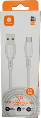 Кабель Vipfan X05 USB Type-A - USB Type-C (2 м, белый) 