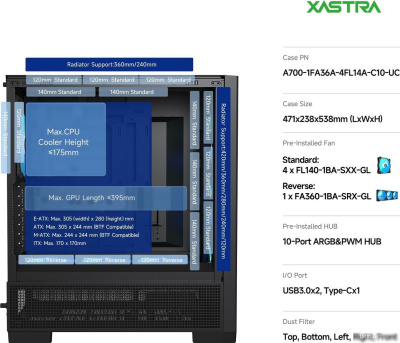 Корпус XASTRA A700 7ARGB-C10-UC (черный) 