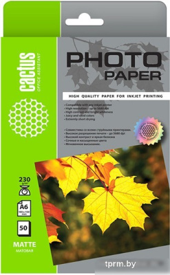 Фотобумага CACTUS матовая A6 230 г/м2 50 л 