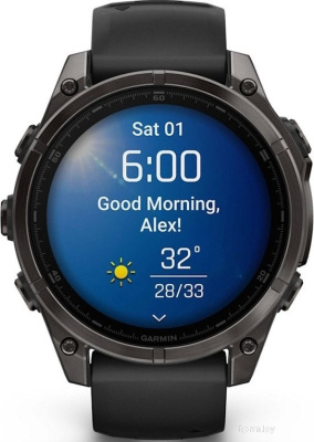 Garmin Fenix 8 Sapphire, Titanium 47мм (угольно-черный DLC, пепельно-черный силиконовый ремешок) 