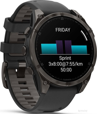 Garmin Fenix 8 Sapphire, Titanium 47мм (угольно-черный DLC, пепельно-черный силиконовый ремешок) 