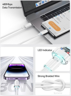 Кабель Usams US-SJ659 USB Type-С - Lightning (1.2 м, черный) 