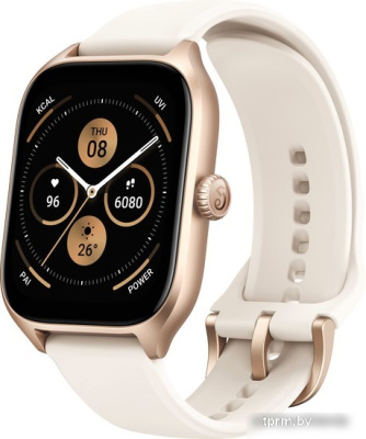 Умные часы Amazfit GTS 4 (золотистый, с белым ремешком из фторэластомера) 