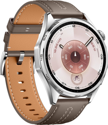 Умные часы Huawei Watch GT 6 46 мм (серебристый, с коричневым кожаным ремешком, международная версия) 