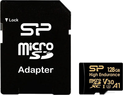 Карта памяти Silicon-Power Golden Series High Endurance microSDXC SP128GBSTXDV3V1HSP 128GB (с адаптером) 