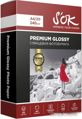 Фотобумага S'OK Premium Glossy Photo Paper A4 240 г/м2 20 листов SA4240020G 