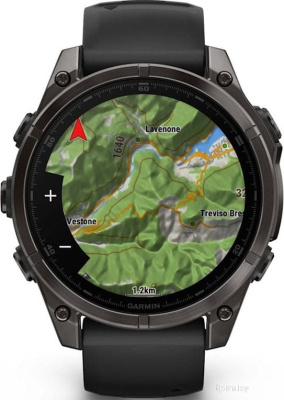 Garmin Fenix 8 Sapphire, Titanium 47мм (угольно-черный DLC, пепельно-черный силиконовый ремешок) 