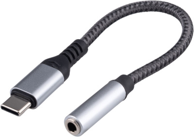 Адаптер Cablexpert CCA-UC3.5F-AL USB Type-C - 3.5 Jack (0.15 м, серебристый/черный) 