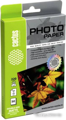 Фотобумага CACTUS Матовая 10x15 220 г/м2 50 листов [CS-MA622050DS] 