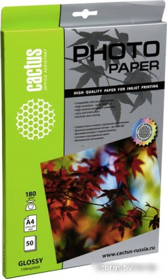 Фотобумага CACTUS Глянцевая A4 180 г/кв.м. 50 листов (CS-GA418050) 