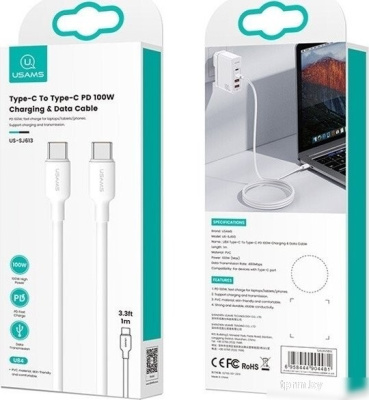 Кабель Usams U84 US-SJ614 USB Type-C - USB Type-C (2 м, белый) 