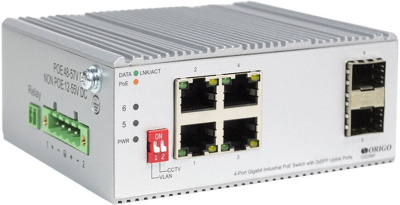 Промышленный неуправляемый PoE-коммутатор ORIGO OI2206P/120W/A1A 4x1000Base-T PoE+, 2x1000Base-X SFP, PoE-бюджет 120Вт, 250м OI2206P/120W/A1A 