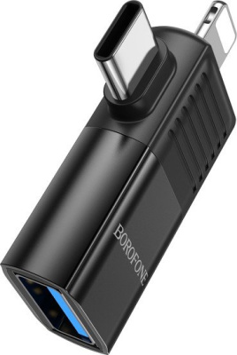 Адаптер Borofone BV18 Lightning - USB Type-C - USB Type-A (черный) 