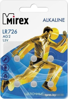 Элементы питания Mirex LR726 (AG2) Mirex блистер 6 шт. 23702-LR726-E6 
