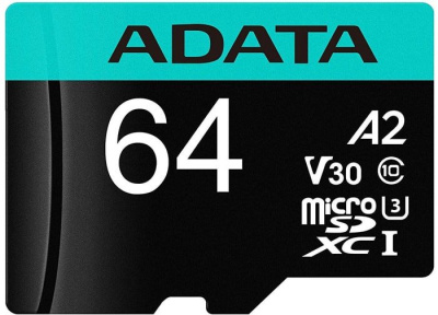 Карта памяти A-Data Premier Pro AUSDX64GUI3V30SA2-RA1 microSDXC 64GB (с адаптером) 