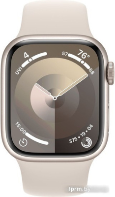 Умные часы Apple Watch Series 9 41 мм (алюминиевый корпус, звездный свет/звездный свет, спортивный силиконовый ремешок S/M) 