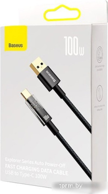 Кабель Baseus Explorer Series Auto Power-Off Fast Charging USB Type-A -USB Type-C (2 м, черный) 