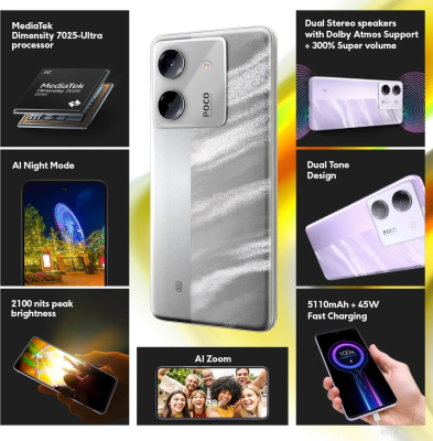 Телефон POCO M7 Pro 5G 8GB/256GB международная версия (серебристый) 