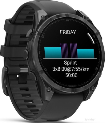 Умные часы Garmin Fenix 8 47мм (серый, черный силиконовый ремешок) 