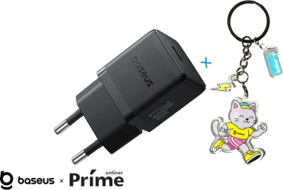 Сетевое зарядное Baseus Palm Fast Charger 1C 20W EU P10111602113-00 (черный) + брендированный брелок Baseus 