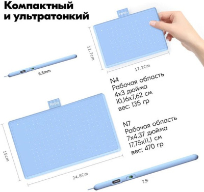 Графический планшет Parblo Ninos N4 (голубой) 