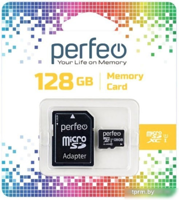 Карта памяти Perfeo microSDXC PF128GMCSX10U1A 128GB (с адаптером) 
