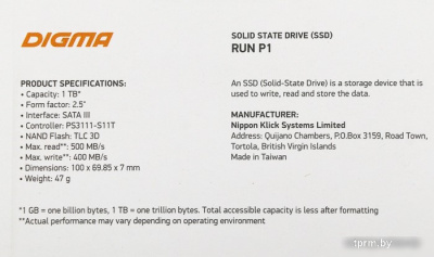 SSD Digma Run P1 1TB DGSR2001TP13T 
