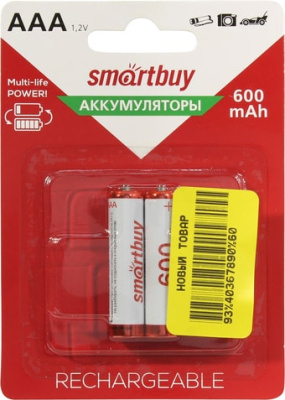 Аккумуляторы SmartBuy AAA 600mAh 2 шт. SBBR-3A02BL600