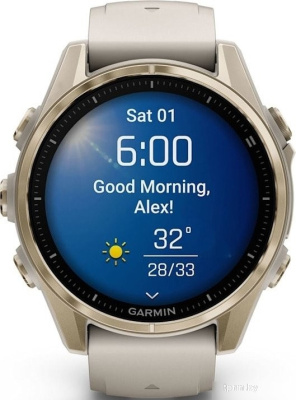 Умные часы Garmin Fenix 8 Sapphire 43мм (золотистый, дымчато-серый ремешок) 