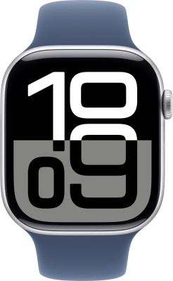 Умные часы Apple Watch Series 10 46 мм (алюминиевый корпус, серебристый/синий, спортивный силиконовый ремешок S/M) 