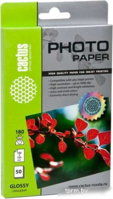 Фотобумага CACTUS Глянцевый A6 180 г/м2 50 листов (CS-GA618050) 