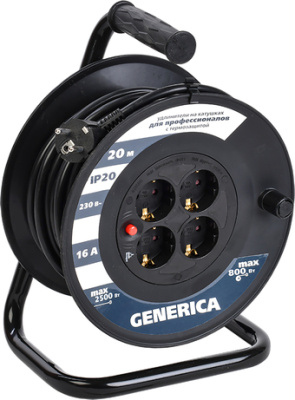 Удлинитель Generica УК20 WKP20-16-04-20-G (20 м, черный) 