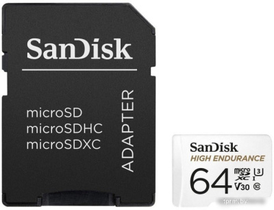 Карта памяти SanDisk High Endurance microSDXC SDSQQNR-064G-GN6IA 64GB (с адаптером) 