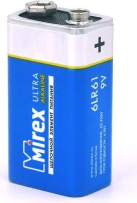 Батарейка Mirex 9V 6LR61 "Крона" Алкалайн в пленке 1 шт. 23702-6LR6-S1