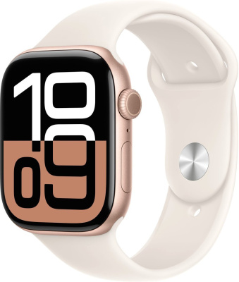 Умные часы Apple Watch Series 10 46 мм (алюминиевый корпус, розовое золото/звездный свет, спортивный силиконовый ремешок M/L) 