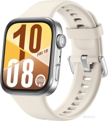 Умные часы Huawei Watch FIT 4 (серебристый, с бежевым силиконовым ремешком, международная версия) 