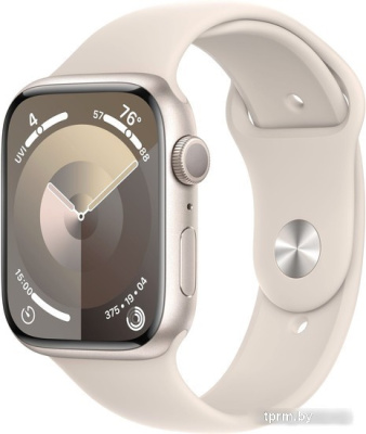 Умные часы Apple Watch Series 9 45 мм (алюминиевый корпус, звездный свет/звездный свет, спортивный силиконовый ремешок M/L) 